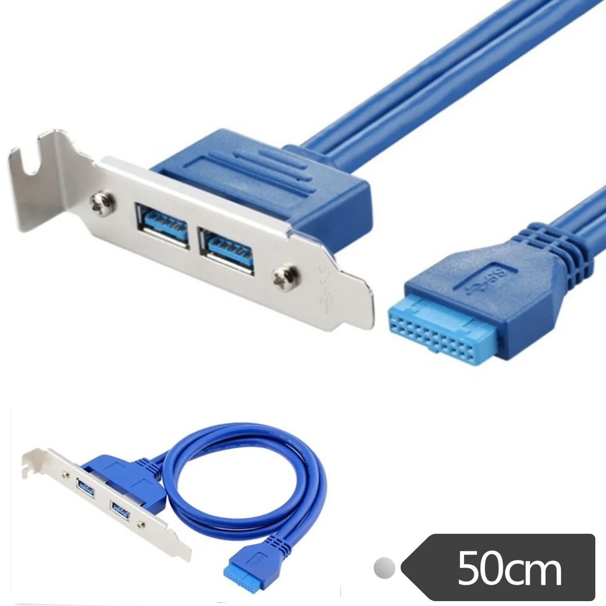 50CM PC Mainboard 20 Pin To Dual USB 3.0 Ports Express Cable PCI Panel Bracket Extension Cord Adapter for Desktop Computer