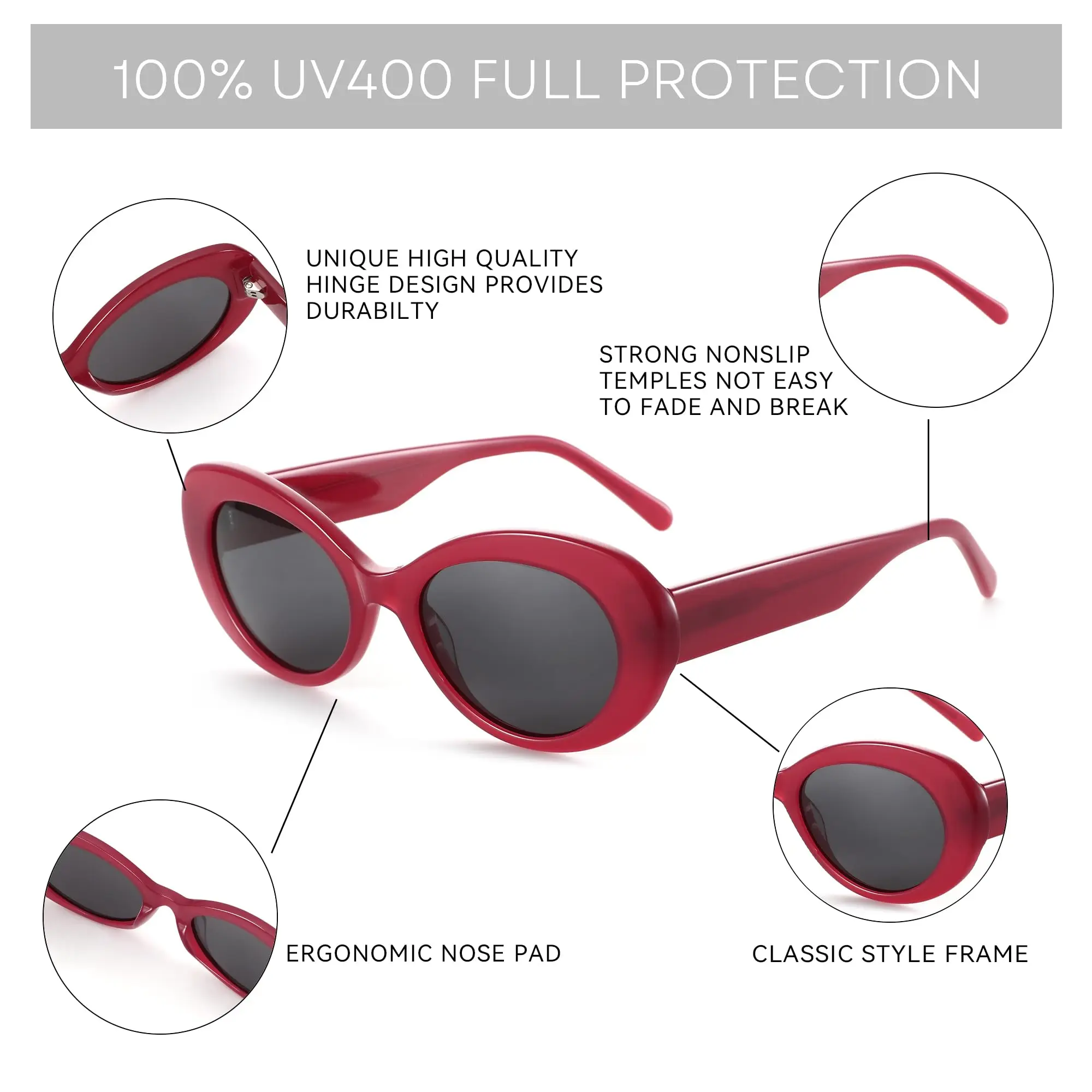 نظارات شمسية BLUEMOKY بيضاوية كلاسيكية للنساء مستقطبة UV400 بتصميم كلاسيكي وإكسسوارات عصرية للشاطئ