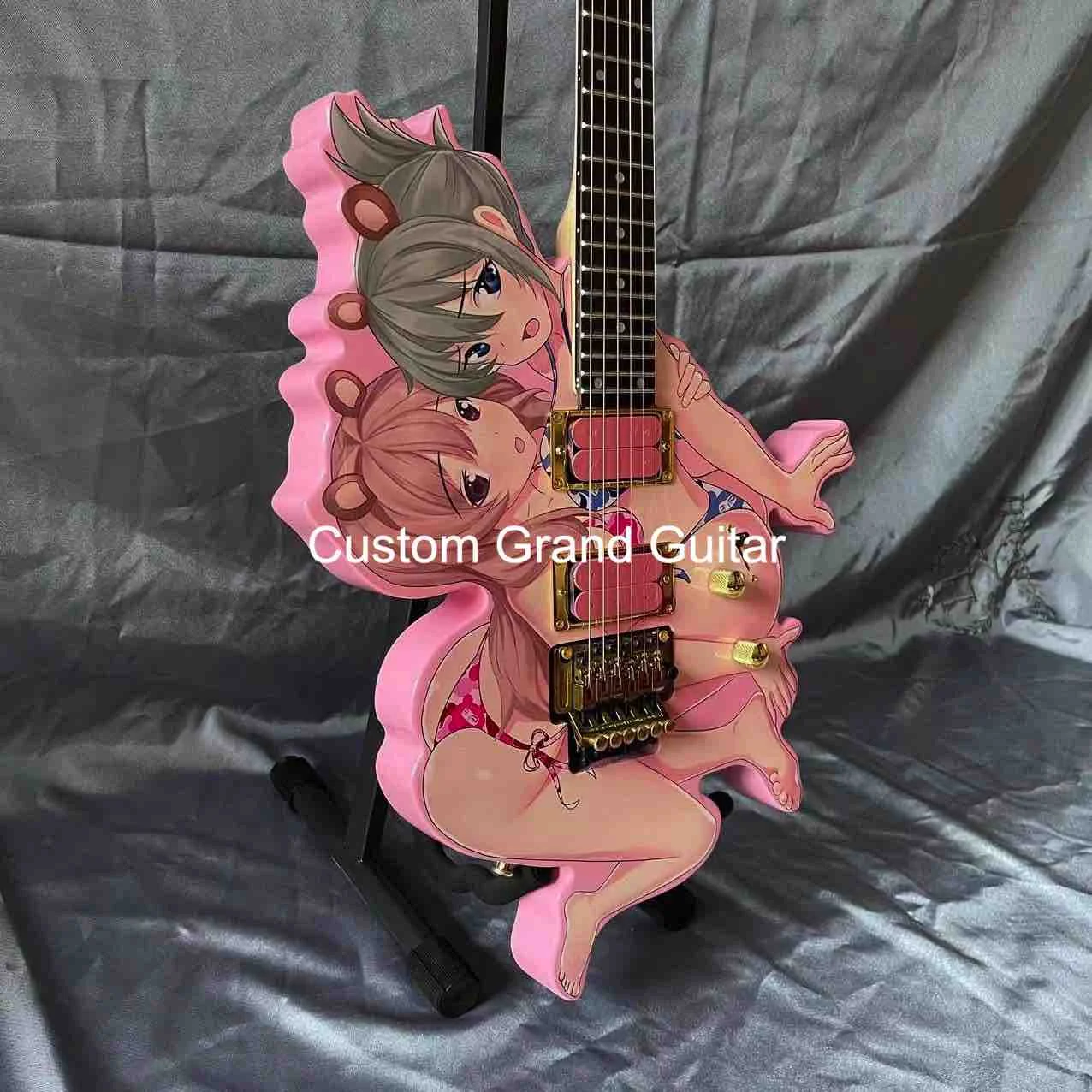 Custom Pink Red Color Rosewood Fingerboard Irregular Body Special Shape Electric Guitar