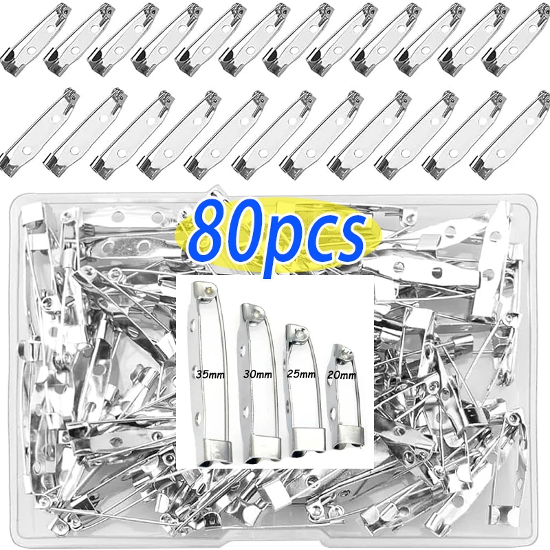 40/80PCS Metal Brooch Pins Base Brooch 15/20/25/30/35/38/40mm Lock Back Safety Holder Findings for Jewelry Making Brooch DIY