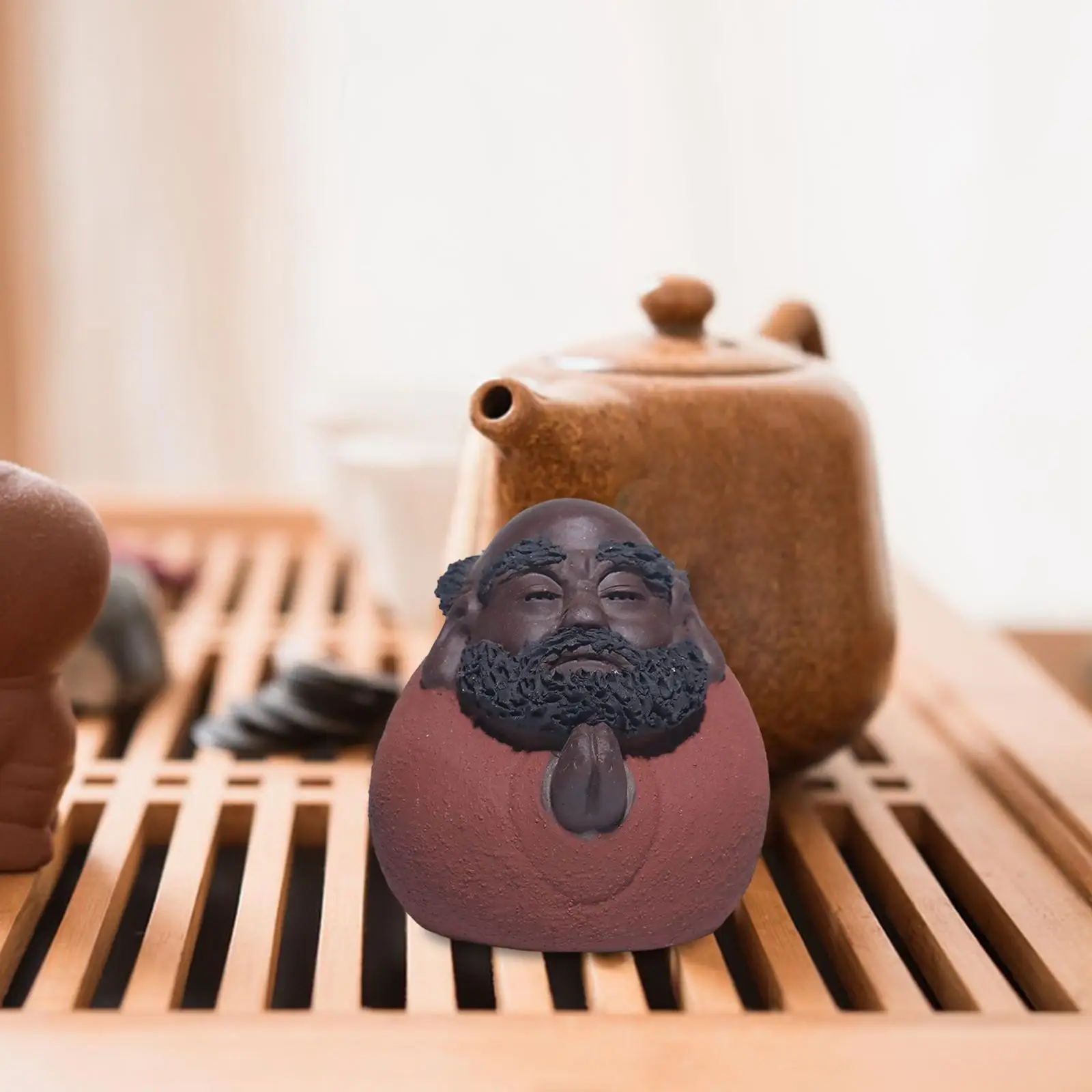 Bodhidharma Sculpture Mini Tea Pet Figurine 3inch Tall Kung Fu Tea Pet Model for Home or Office