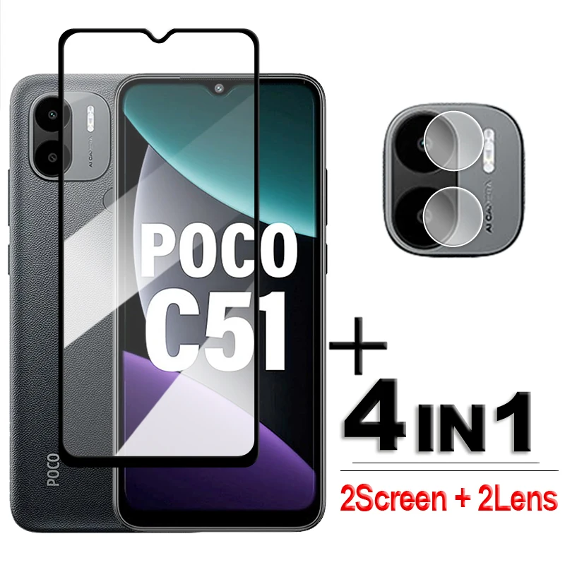 

4in1 For Xiaomi POCO C51 Glass POCO C55 C50 C40 C51 Tempered Glass 2.5D Full Cover Screen Protector For POCO C50 C51 Lens Film