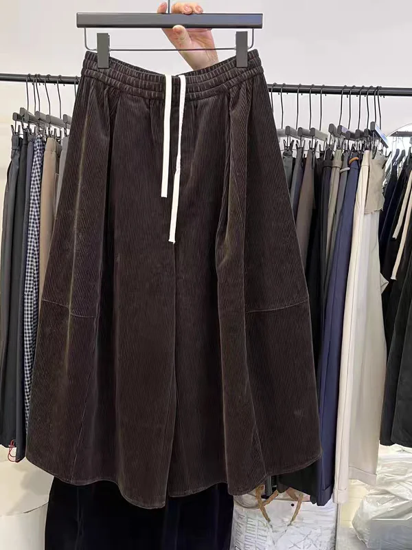 Pantaloni coreani a lanterna in velluto a coste vestibilità ampia elastica a vita alta Sle Pantaloni versatili a gamba larga da donna Pantaloni a palloncino