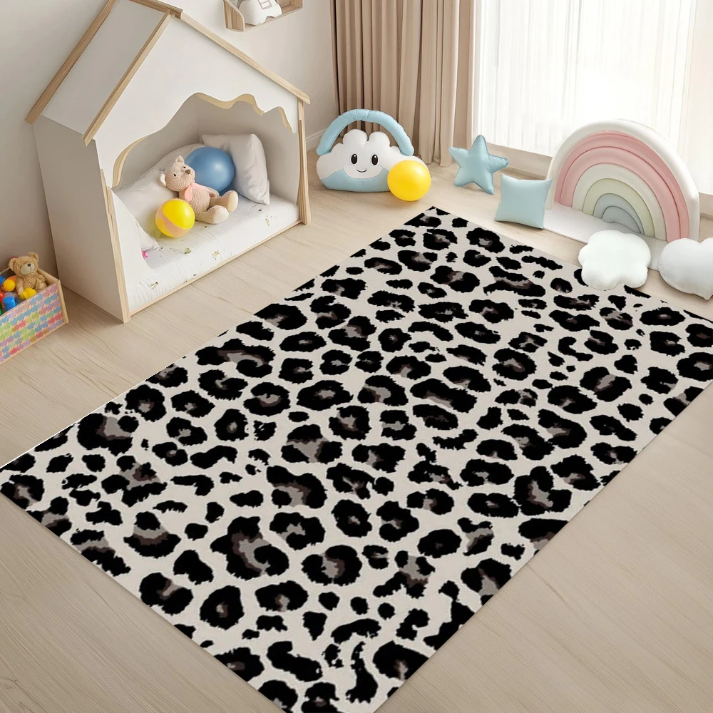 Classic Leopard Print Carpet Mat Rug - Black White Brown Animal Pattern Home Decoration for Living Room Bedroom Decor