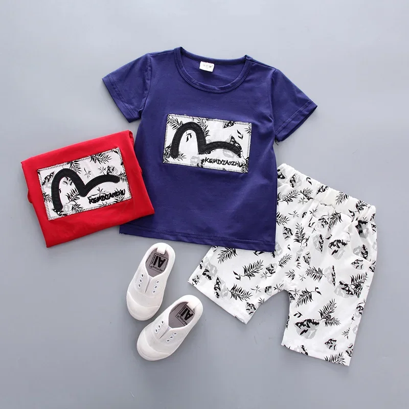 2022 new summer  Boys Clothing Kids Tops T-shirt+ Shorts Sets Children\'s casual clothes Cute Baby Set