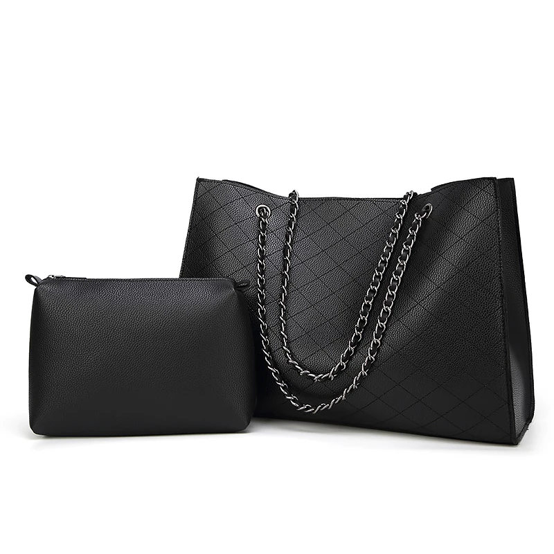 2 pezzi borsa a tracolla Tote con catena a reticolo di diamanti di lusso moda donna e pochette borsa per soldi piccola borsa per madre e bambino,