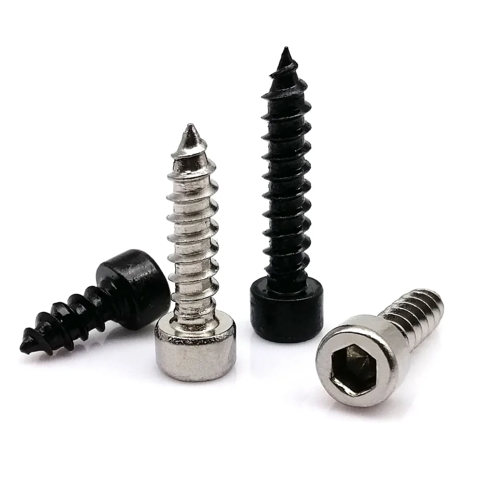 Black Carbon Steel /  304 Stainless Steel Allen Hex Hexagon Socket Cap Round Head Wood Self Tapping Screw M2 - M6