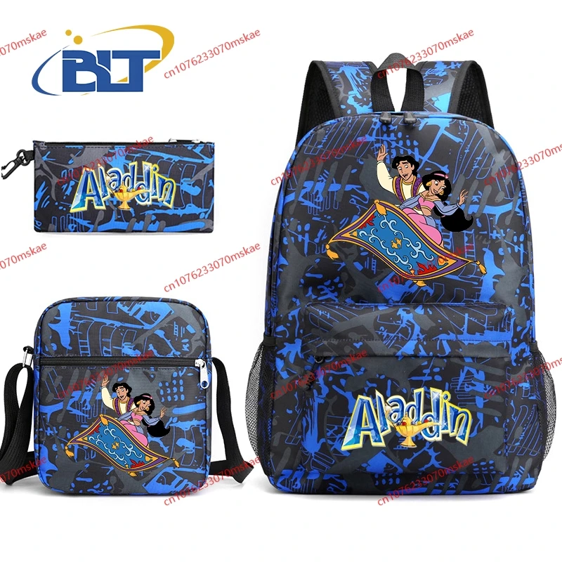 Disney Aladdin Jasmine Princess Printed Student Backpack Set Kids Backpack Shoulder Bag Pencil Case 3-Piece Set