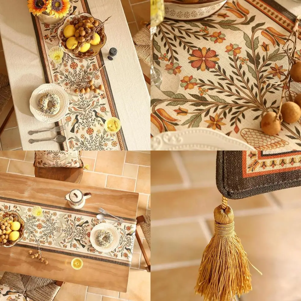 

Rustic Floral 71 Linen Table Runner for Kitchen, Dining, and Home Decor