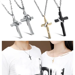 JIALY New Fashion 316L Stainless Steel Couples Necklace The Cross Of Love Pendant Charm For Men Women Jewelry