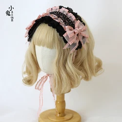 Lolita copricapo fascia per capelli con fiocco KC gotico nero rosso carino accessori per capelli in pizzo