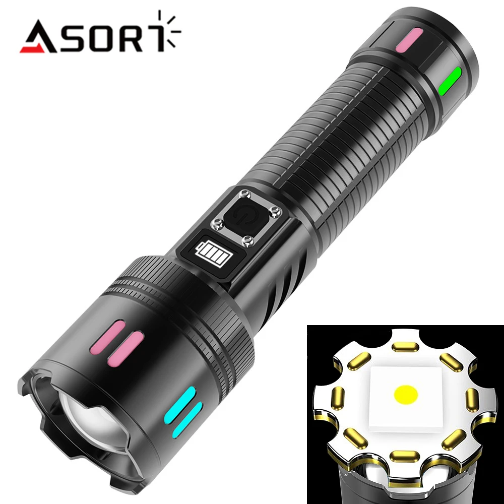 

Strong Light Lantern Super Long Range LED Flashlight Powerful Tactical Torch USB Rechargeable Fluorescent Strip Outdoor Lamp