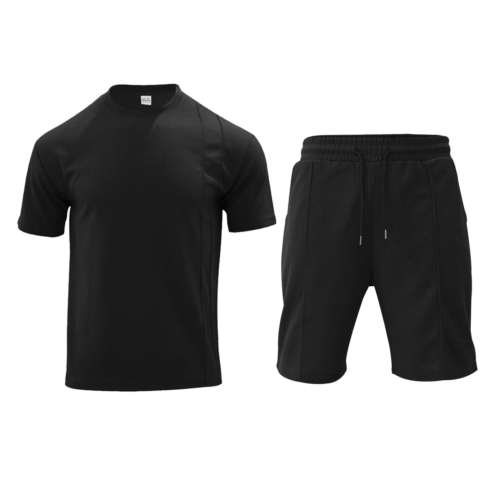 Men'S Shorts Sets Round Neck Short-Sleeved Slim Fit Pullover Shirt Drawstring Shorts Two Piece Set Casual Breathable Sports Set