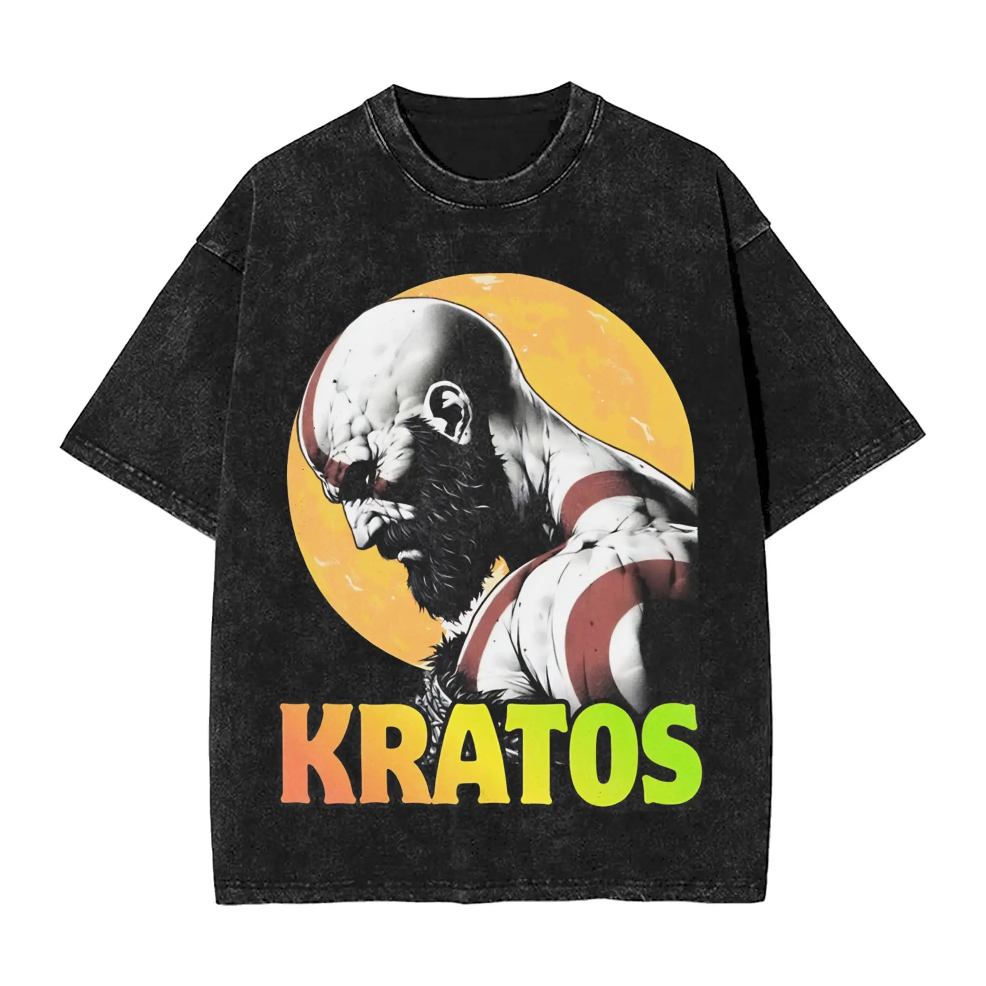 Kratos Lord God of War Washed T Shirt Streetwear Hip Hop Fashion T-Shirt  Tees for Men Women Short Sleeve Harajuku