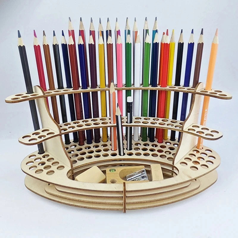 Paint Brush Holder Holes Wooden Paint Brush Holder Stand Desk Organizer Watercolor Brush Tray Rack for Pencils Paint Brushes image 3