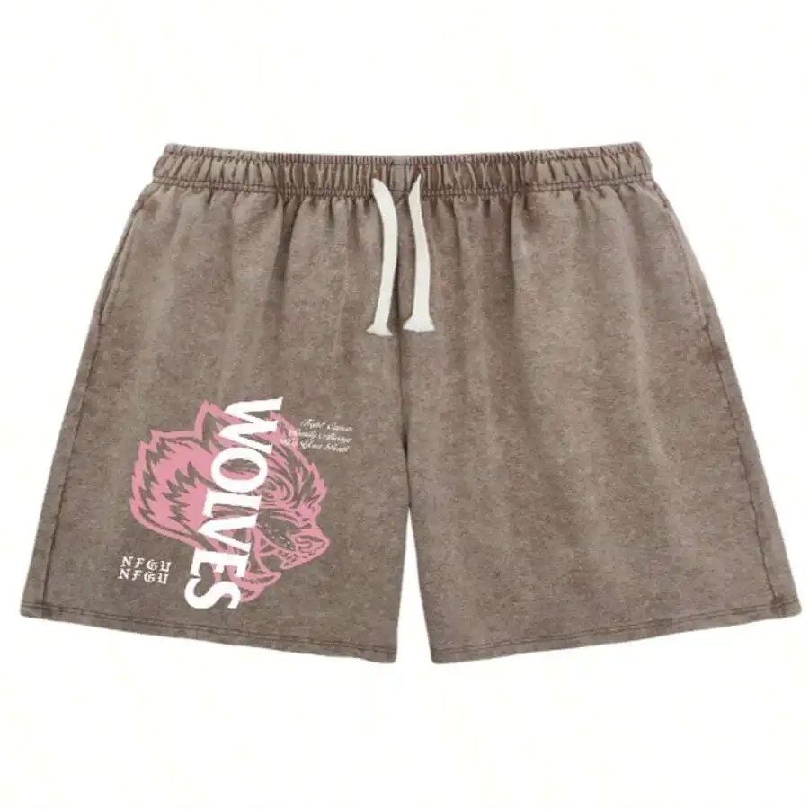 

Vintage Graphic Distressed Elastic Waist Casual Unisex Summer Shorts
