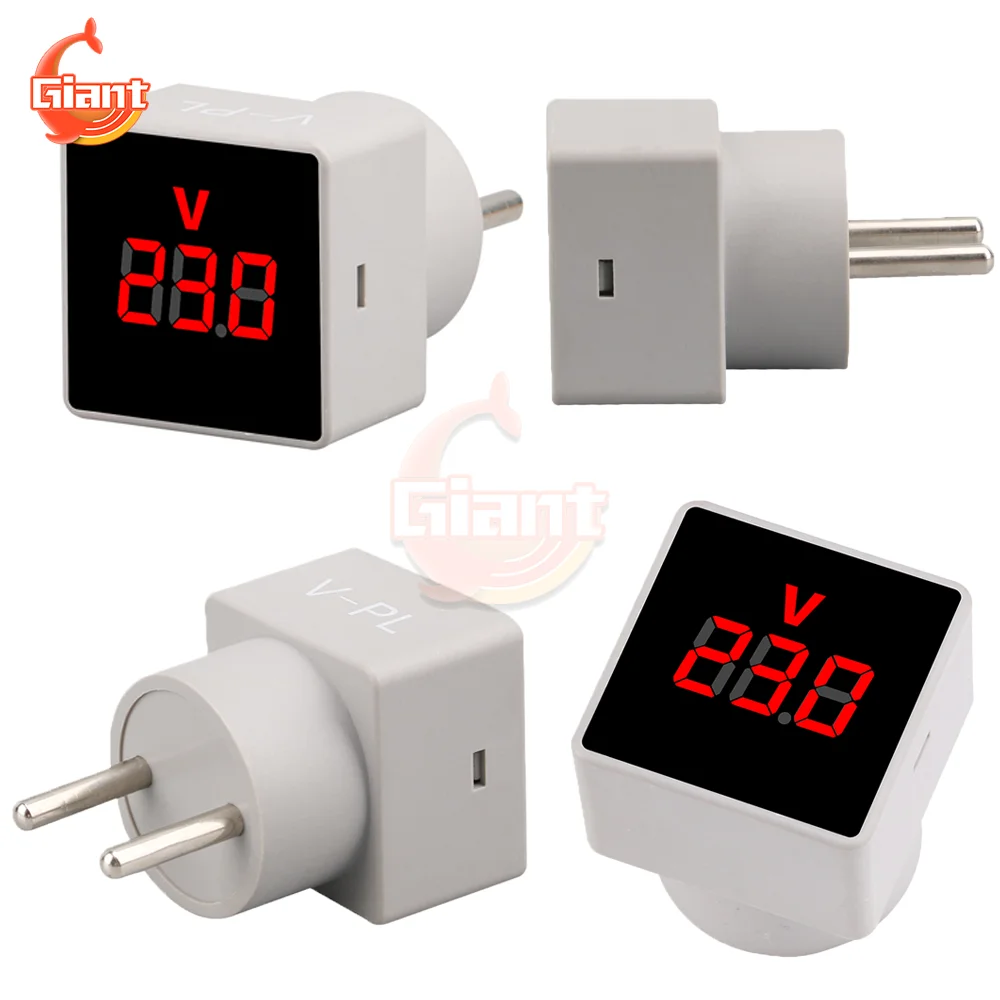 AC50-380V V-PL Square Voltmeter Mini Digital Voltmeter European Plug Socket Voltage Tester Electric Voltage Meter Panel Monitor