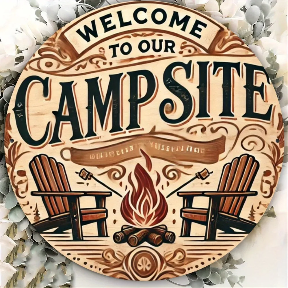 

Rustic Vintage Campsite Metal Sign - Welcome Plaque for Camping Enthusiasts, Tent Area Decor, Classic Camping Theme Collectible