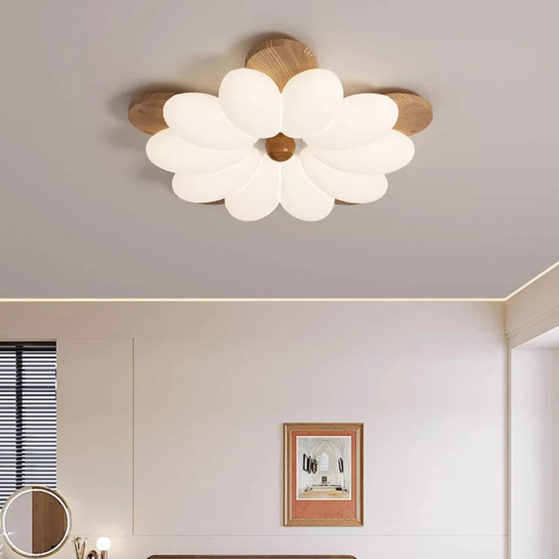 

Vintage Persimmon Flower Minimalist Design White Dimmable Ceiling Lamp Grain for Living Dining Room Office Bedroom Art Luminaire