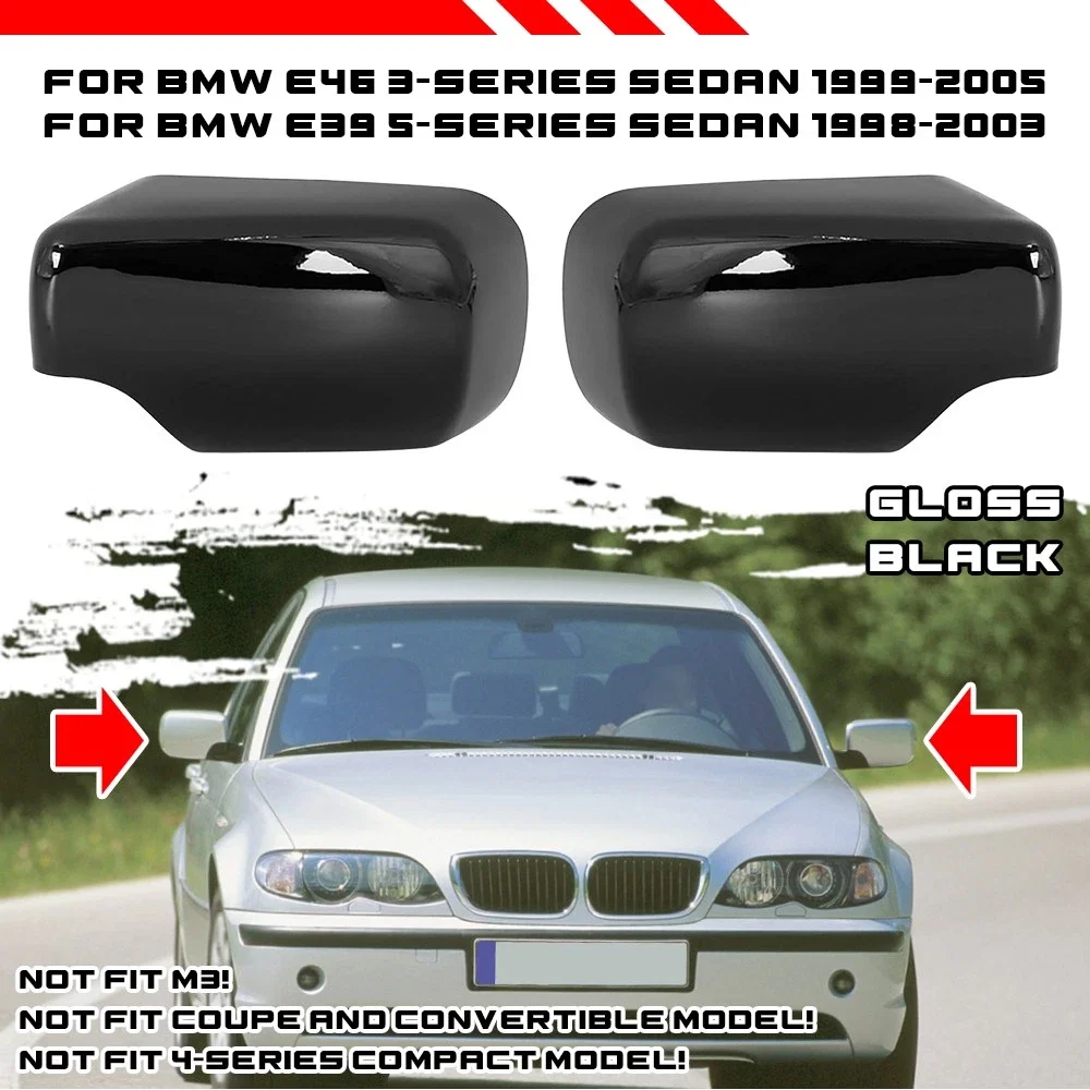 ABS Carbon Fiber Color Gloss Black Car Rearview Mirror Cover Side Mirror Caps 51168238376 For BMW E46 E39 Sedan/Touring1998-2005