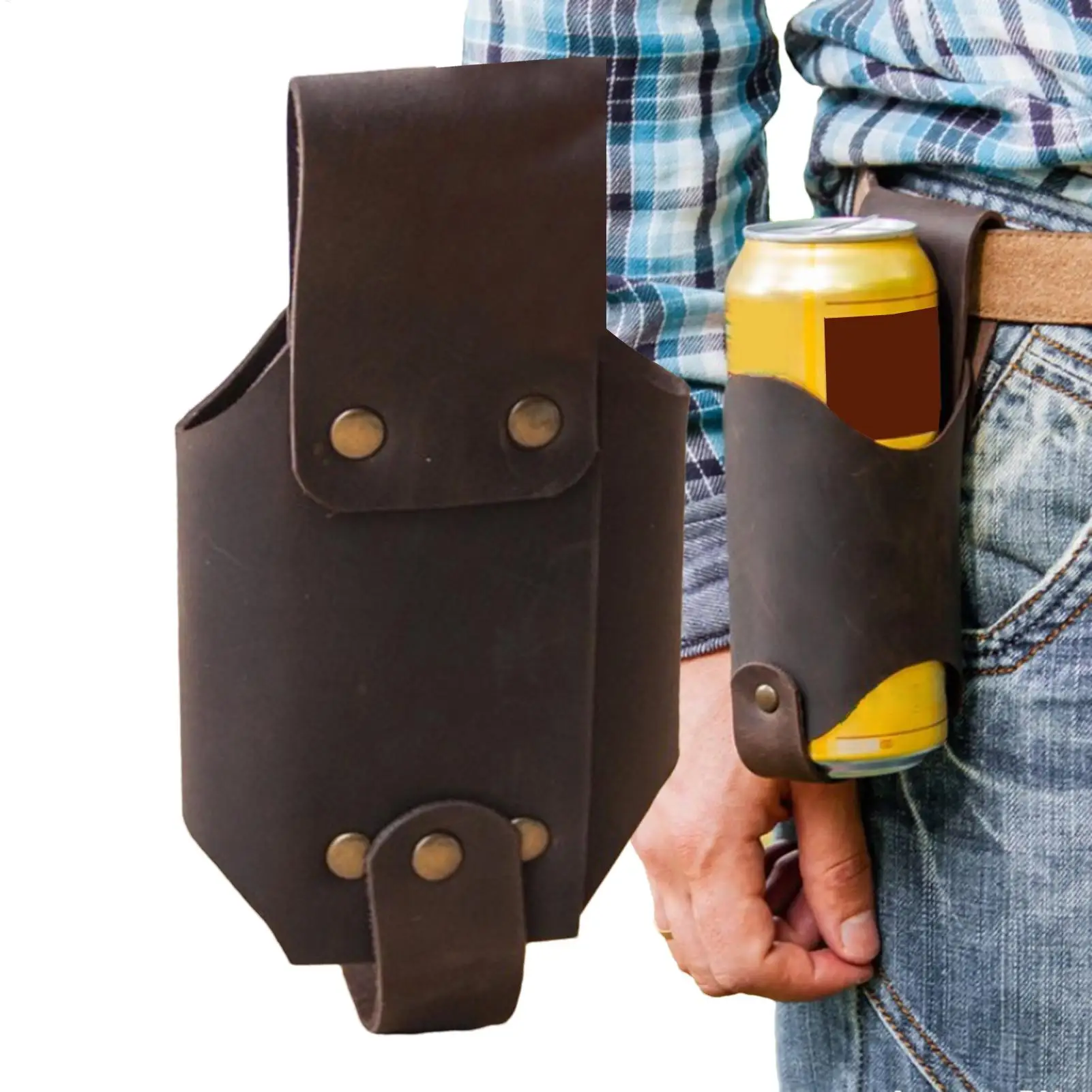 Portable Leather Beer Bottle Waist Beer Belt Bag Handy Wine Bottles Beverage Holder Drink Bottle Case Cover for Outdoor Picnic