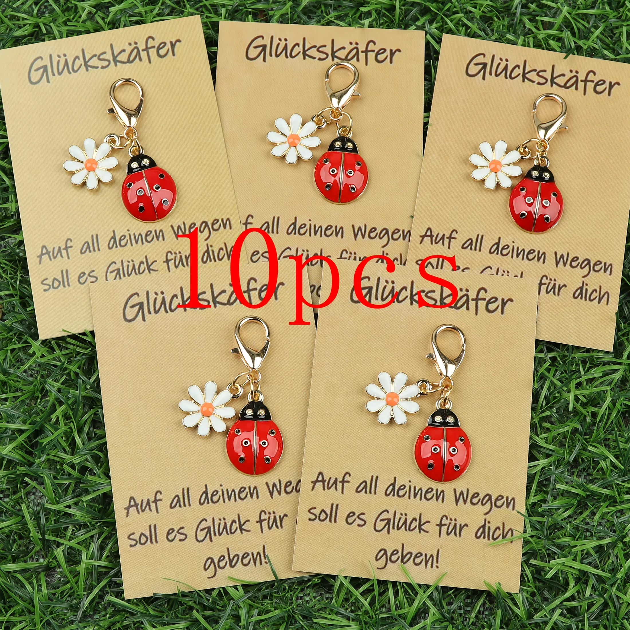 3/5/10 قطع من سلسلة المفاتيح، "Glückskäfer" الألمانية على البطاقة يعني "Lucky Beetle"، النقش: قد تكون جميع مساراتك الأمامية مليئة بالحظ #6
