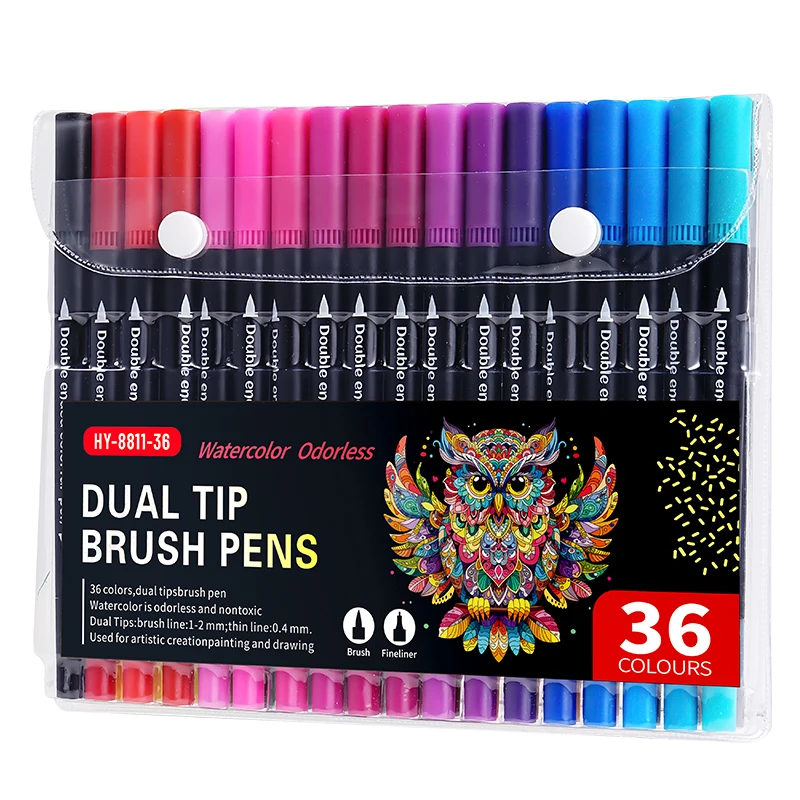 Double ended hook line watercolor pen PP boxed set for children's and students' drawing pens