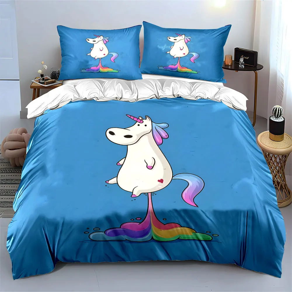 Whimsical Floating Unicorn with Rainbow Duvet Cover Set with 3D Printing Design Soft Polyester Bedding Set All-Season Comfort