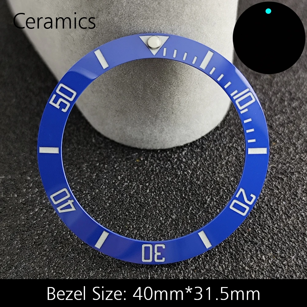 Watch Accessories Sloping 40mm Watch Bezel Blue Luminous Ceramic/Aluminum Material Bezel Fits Watch Replace Watch Bezel Inserts