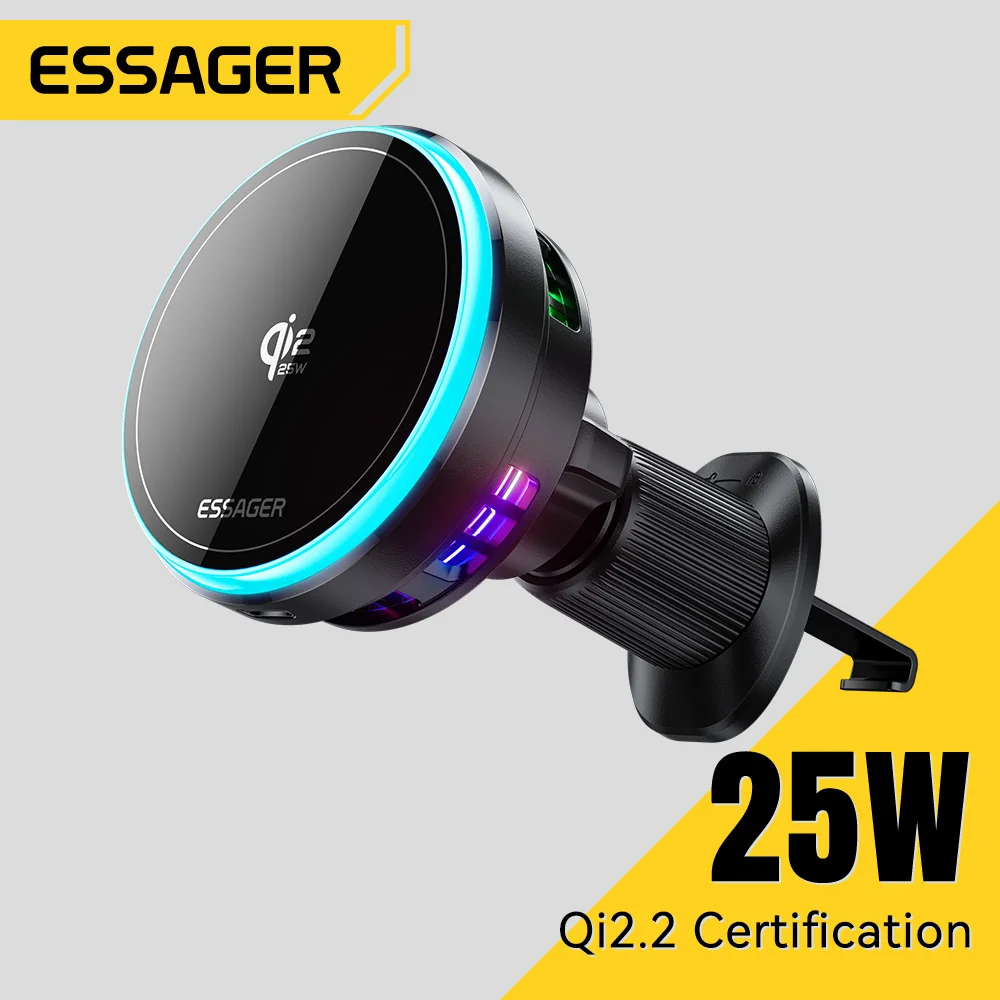 Essager QI2.2 25W Magnetic Car Phone Holder Wireless Charger Stand For iPhone 17 16 15 Pro Max Charging for Magsafe Car Charger