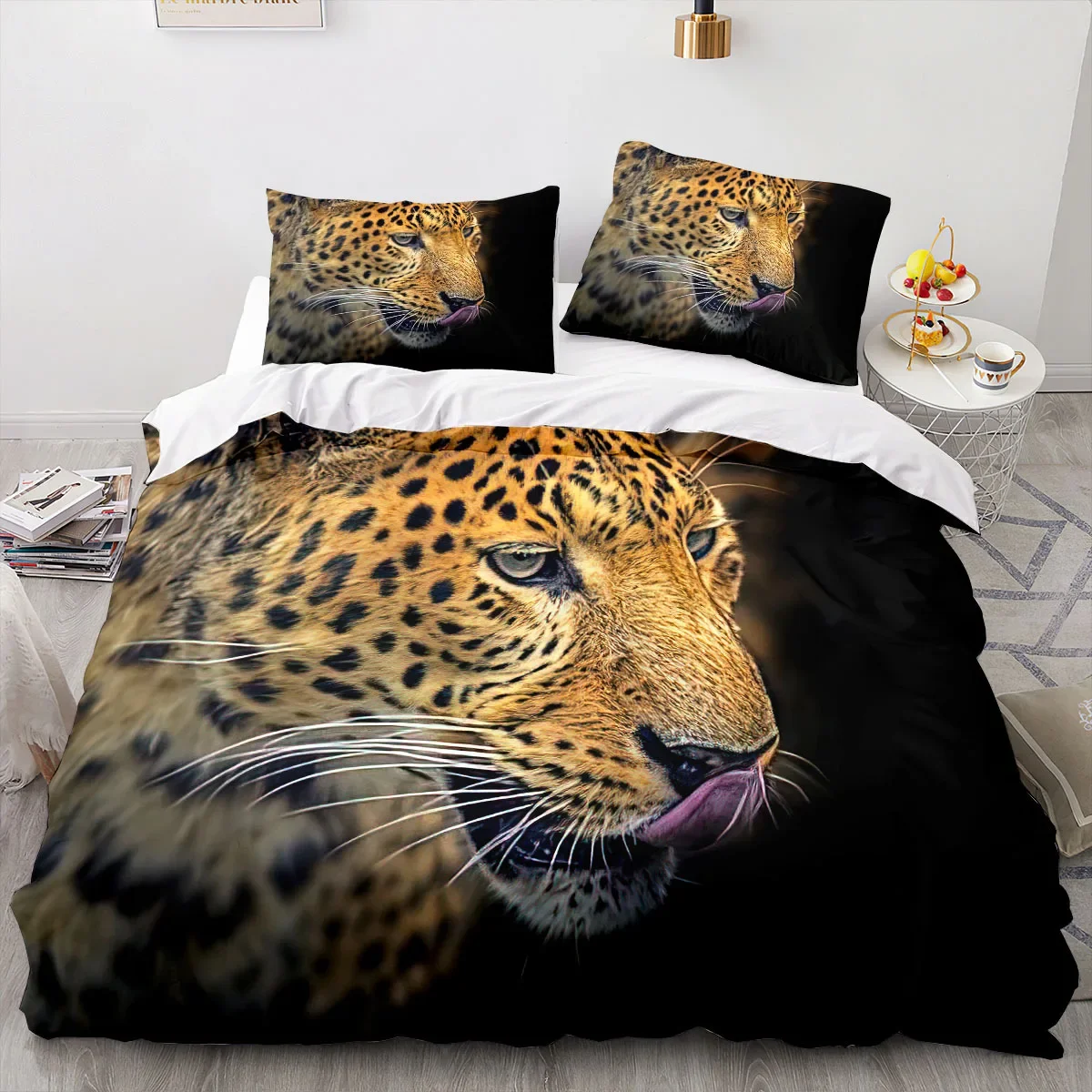 Leopard Duvet Cover King Queen Size Brown Cheetah Bedding Set for Kids Teens Adults Wild Animal 2/3pcs Polyester Comforter Cover