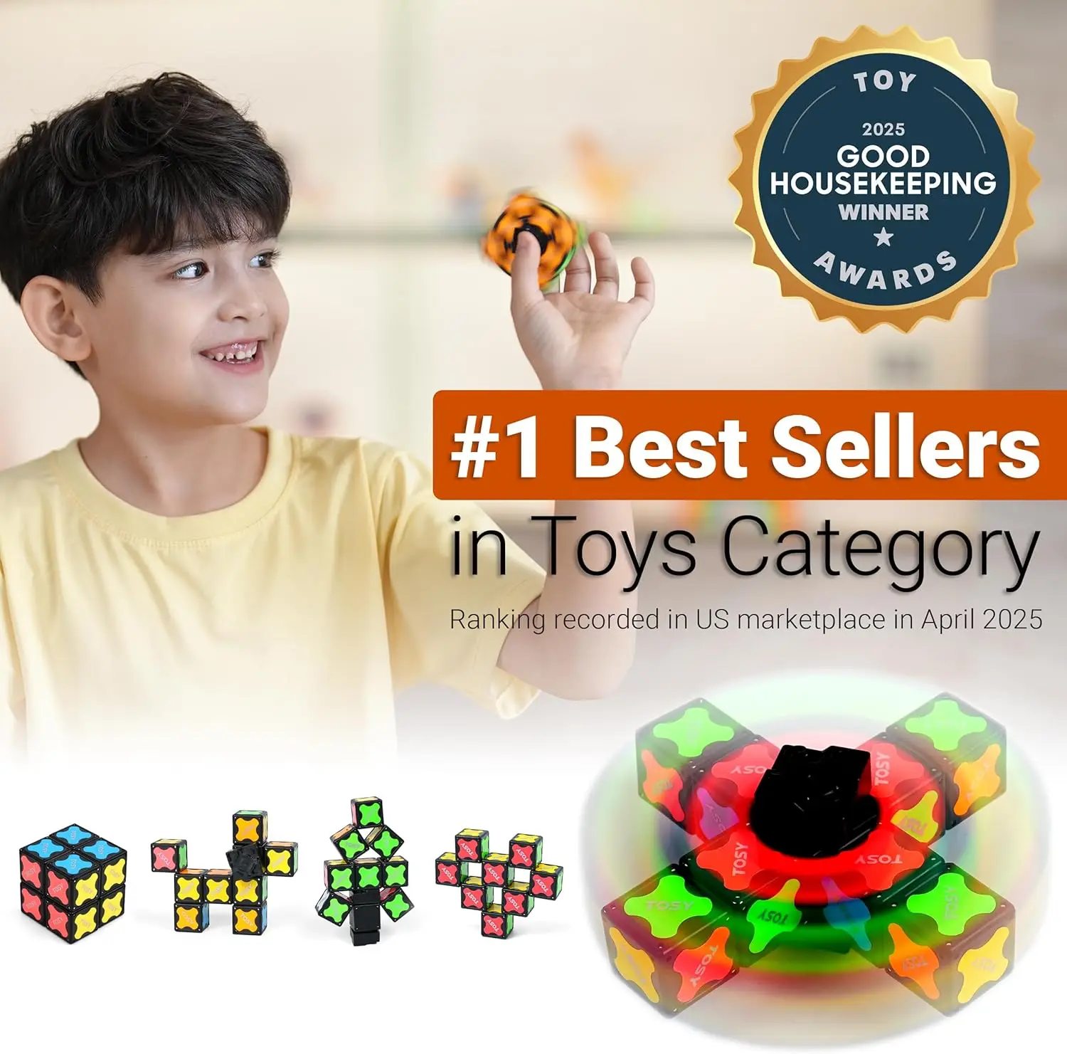 Magnetic Fidget Spinner Toy: Transformable 8-Block Set for Stress Relief, STEM Learning, and Gift Ideas