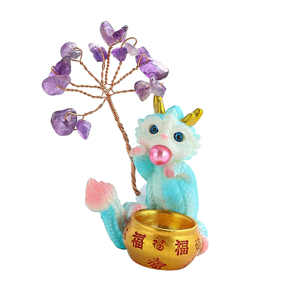 

Resin Dragon Figurine Ornament Fortune Treasure Bowl Woven Amethyst Tree Cute Miniature Fortune Tree Home Crafts DIY Accessories
