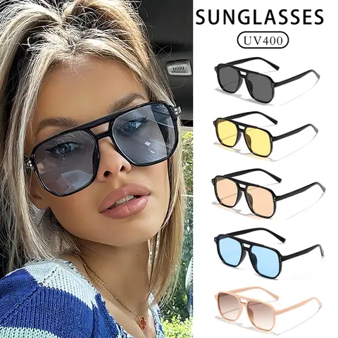 2025 New Trendy Women Sunglasses UV400 Sunshades Anti-Ultraviolet Unisex Eyeglasses Elegant Double Beam Pilot Lense