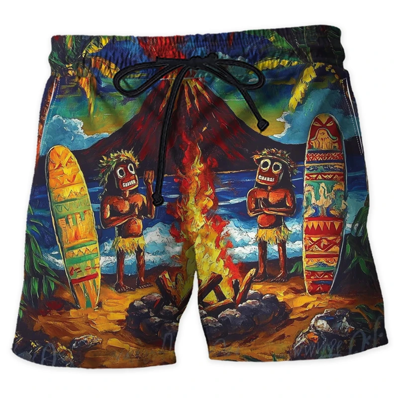 

Модные пляжные шорты с графическим рисунком Тики для мужчин, летние повседневные шорты для отдыха и отпуска с 3D принтом, свободные детские плавки в стиле Харадзюку