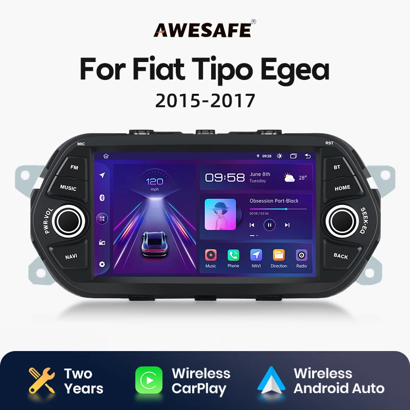 AWESAFE Wireless CarPlay Android Auto Radio for Fiat Tipo Egea 2015 2016 2017  GPS 2din autoradio