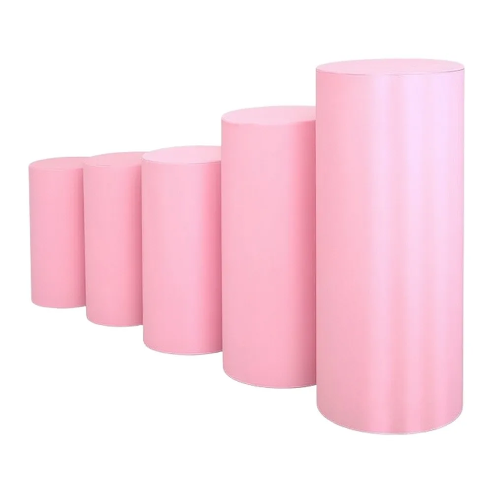 Set of 5 Cylinder Pedestal Covers Polyester for Wedding Birthday Party Decor Fits 50x27cm to 90x40cm Pillar Stands
