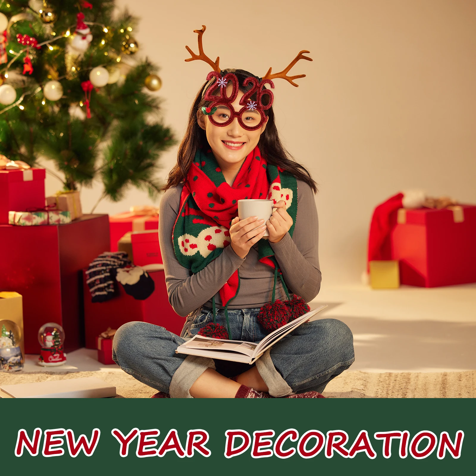 

8Pcs Glitter Sequin Christmas Headbands 2026 Number Glasses New Year Party Eyewear Holiday Photo Props Party Headband Decoration