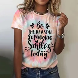 Summer Gradient Letter 3D Print T-shirts Women Streetwear Casual Fashion Y2k Short Sleeve T Shirt O-neck Tees Tops Clothing