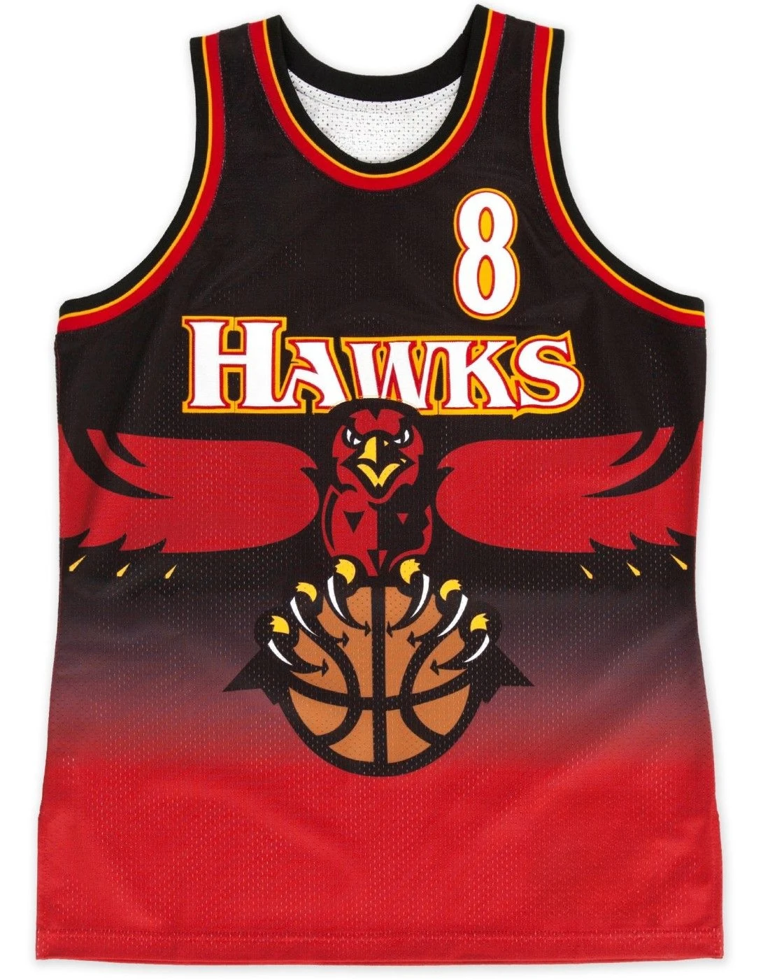 Retro Atlanta Hawks # 8 Big Eagle Gradient Printed Basketball Shirt with Red and Yellow Border Mesh Sleeveless Retro Tank Top