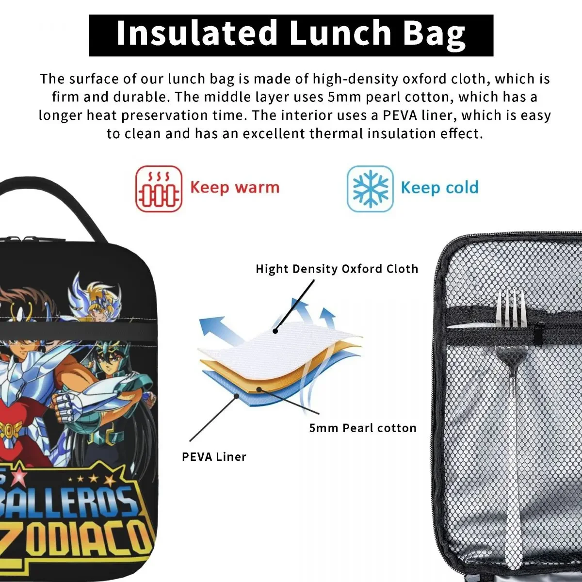 2025 New Knights Of The Zodiac Thermal Insulated Lunch Bags for Travel Saints Seiya Portable Food Container Bags Cooler Thermal