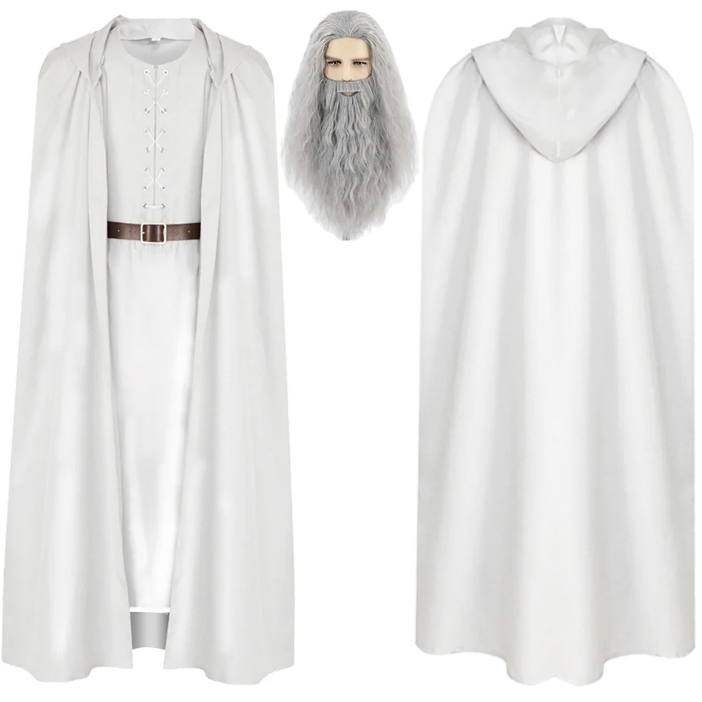 Feiticeiro Albus Cosplay Traje masculino, traje de festa branco Halloween, trajes de filmes mágicos, perucas disfarçadas, roupas de capa, filme masculino