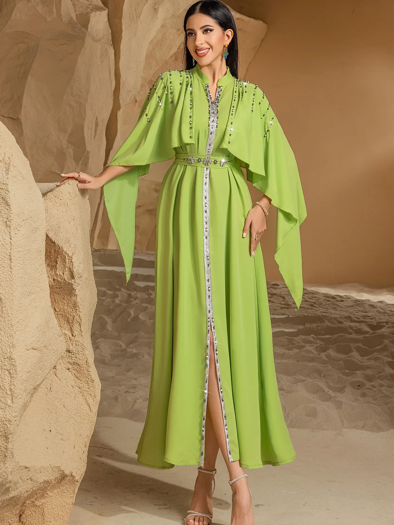 Eid Mubarak Djellaba luxe dubaï Abaya diamants Jalabiya 2025 Ramadan robe musulmane pour les femmes Cape manches Islam vêtements caftan