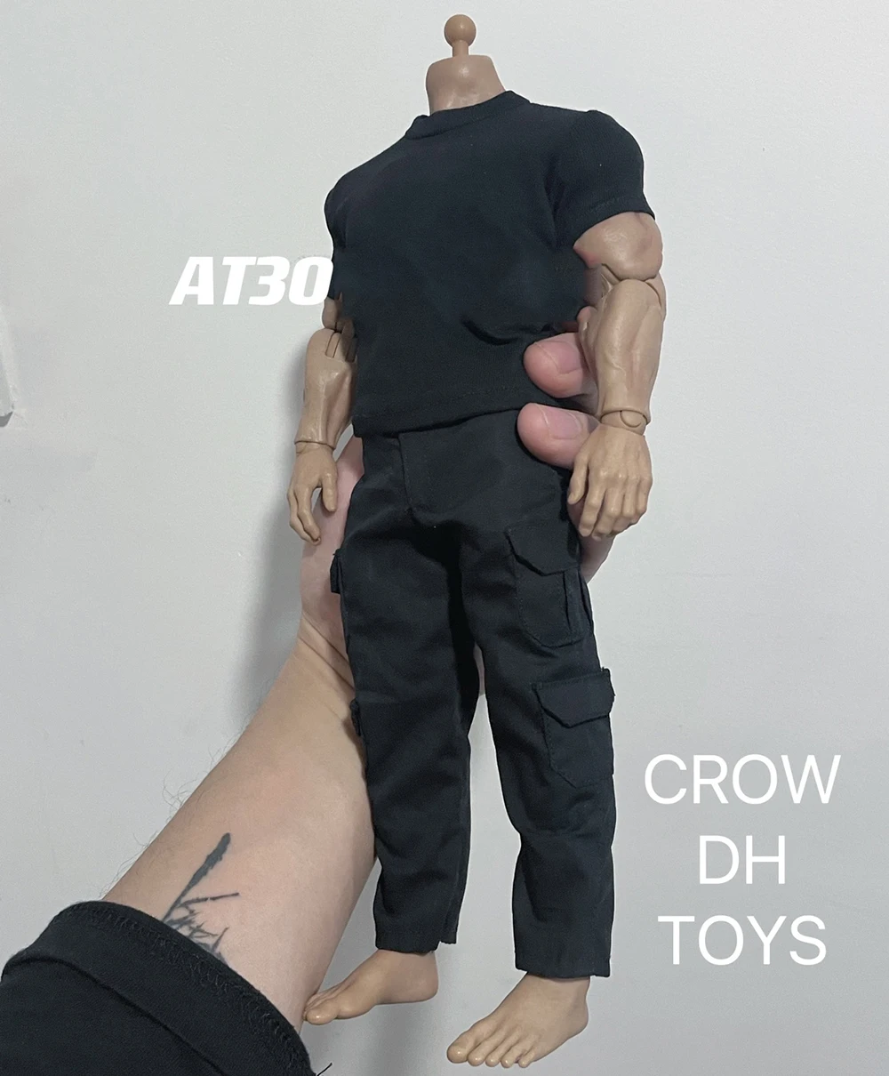 1/6th CrowDH Toys Fashion Black Short Sleeves Pant Trousers Model Can Suit 12inch Muscle Worldbox AT030 Body Figures