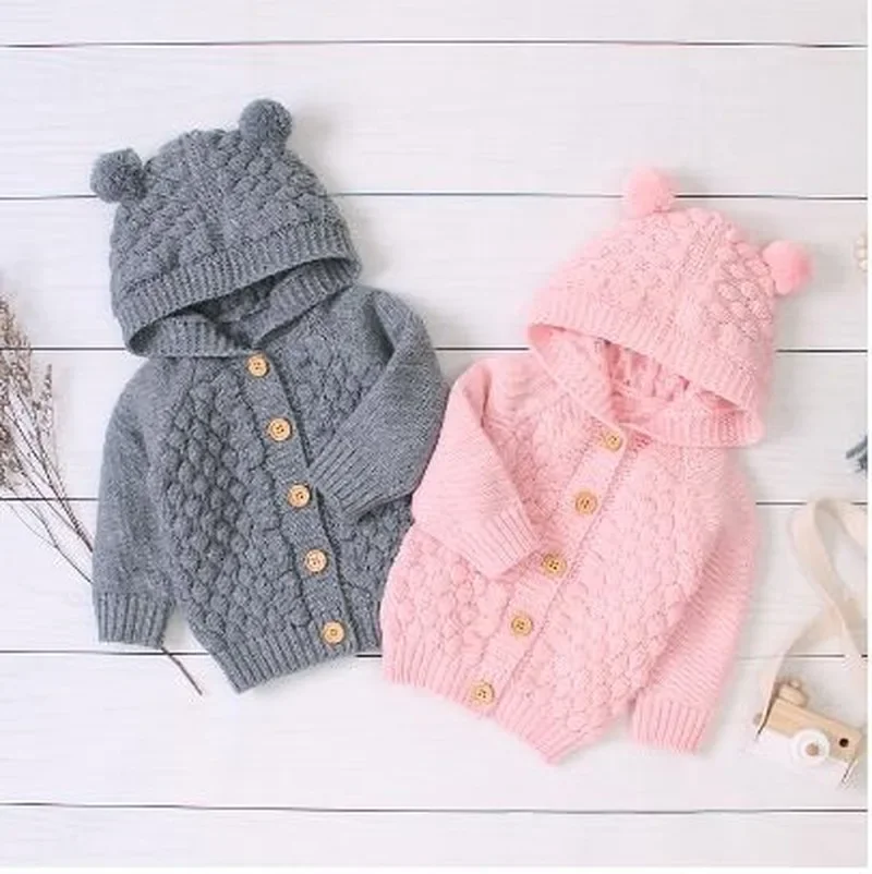 0-24M Baby Boy Sweater Kids Hooded Toddler Knitted Tops Girl Warm Coat Kid Outerwear Autumn Winter Jackets