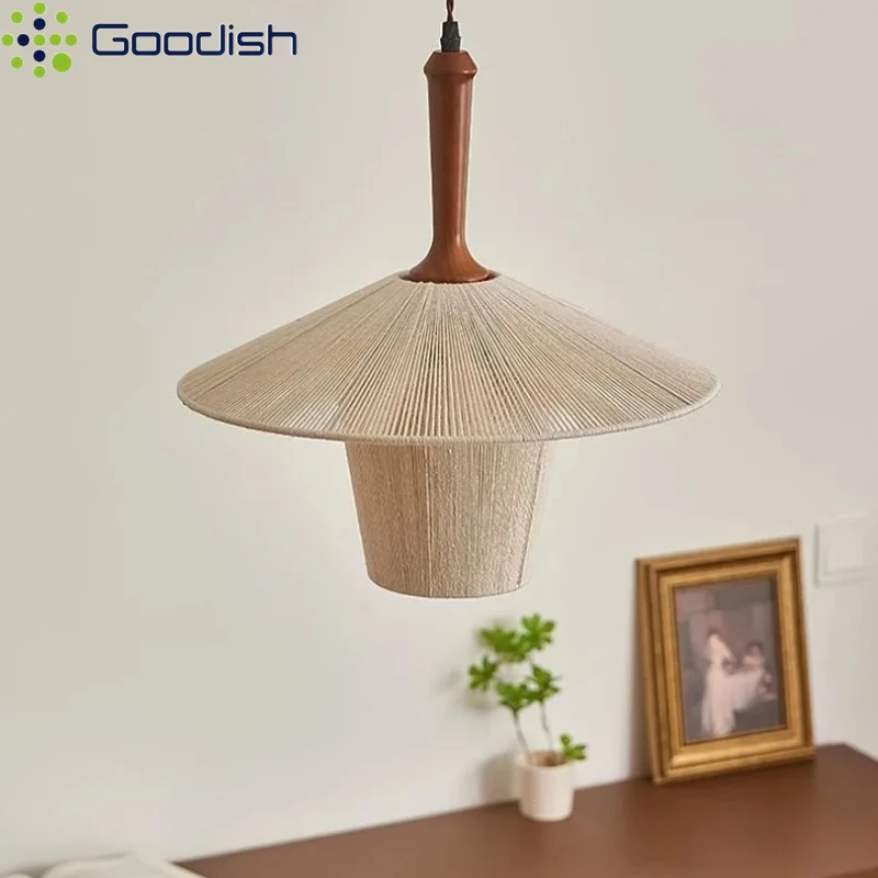 خمر اليابانية وابي سابي اليدوية خشب متين أضواء السقف حبل القنب مصابيح للعيش الطعام بار ديكور المنزل الروطان الثريا