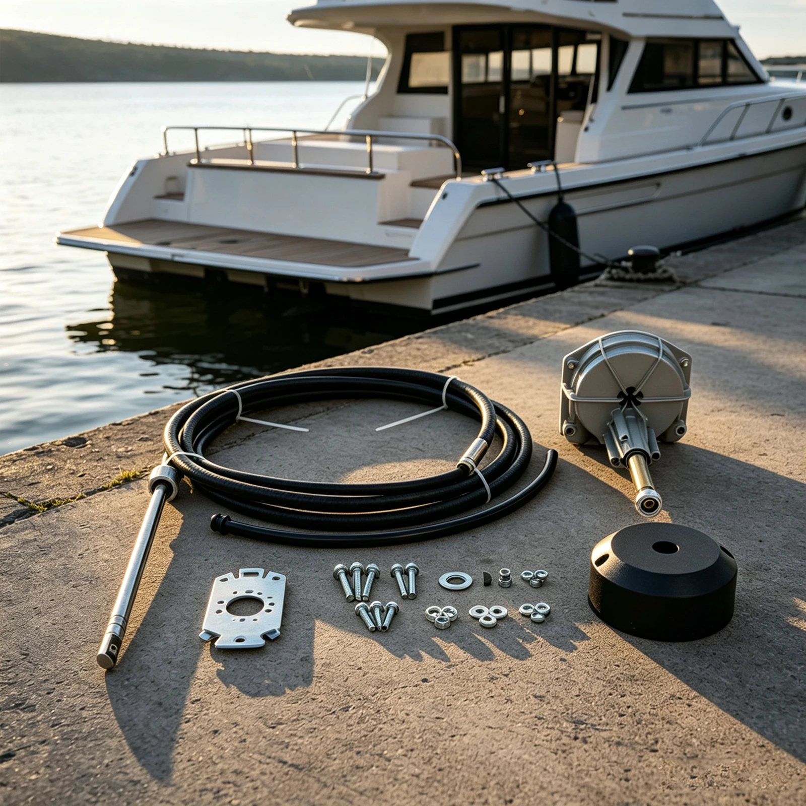 Marine Steering Kit, Rotary Steering System, Boat Rotary Steering System 12ft Stainless Steel Sturdy Wearproof For Boat Yacht Watercraft
