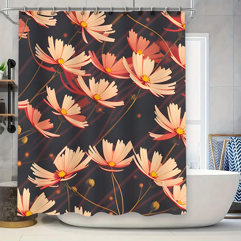 

Винтажная занавеска для душа с цветочным принтом, тканевая занавеска для ванной комнаты, водонепроницаемая, моющаяся
