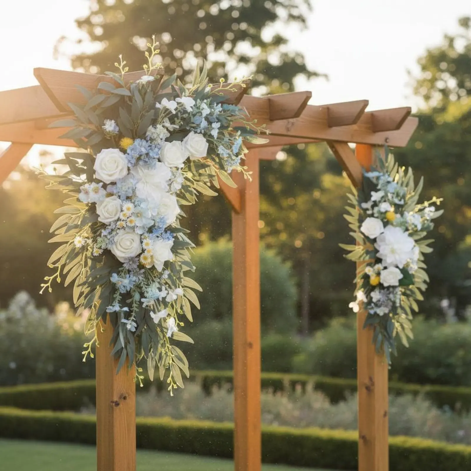 

2 Pieces Wedding Arch Flower Set Handmade Wedding Arch Flowers Artificial Flower Swag Kit Artisanal Design for Partners, Party