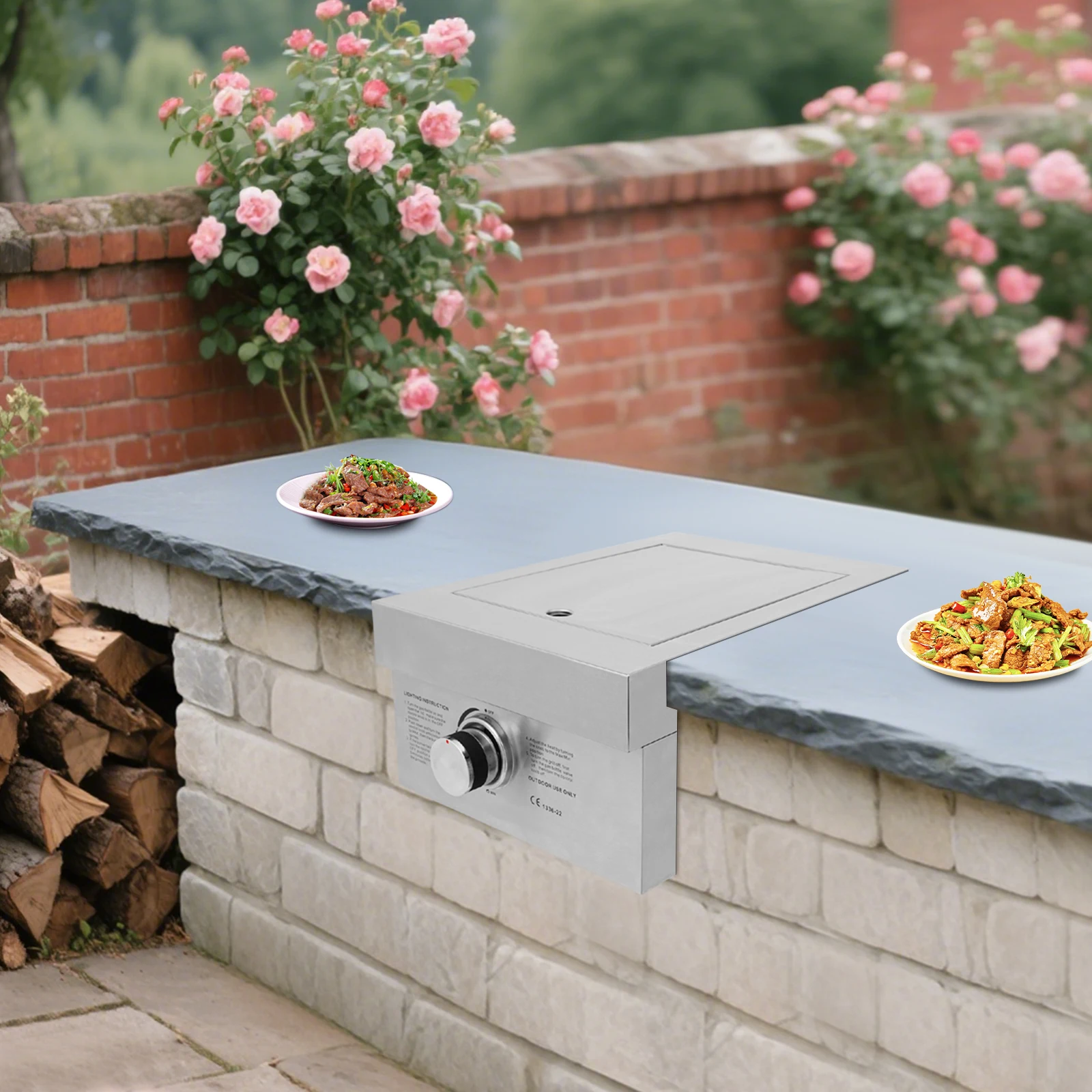 موقد غاز، مدمج/خارجي، 304 من الفولاذ المقاوم للصدأ، موقد غاز طبيعي محمول للفناء الخلفي، والتخييم، والفناء، فضي